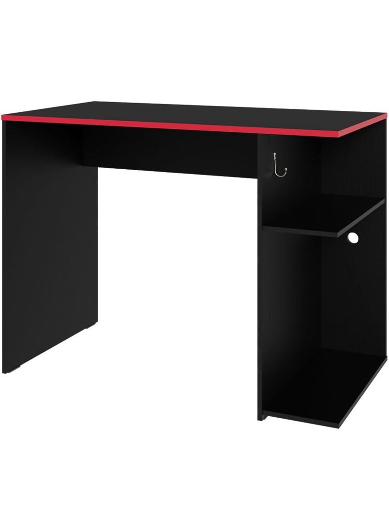 Madesa Compact Gaming Computer Desk with 2 Shelves, Cable Management and Large Monitor Stand, Wood, 21.25" D x 39.37" W x 29.52" H - Black/Red - Image 4